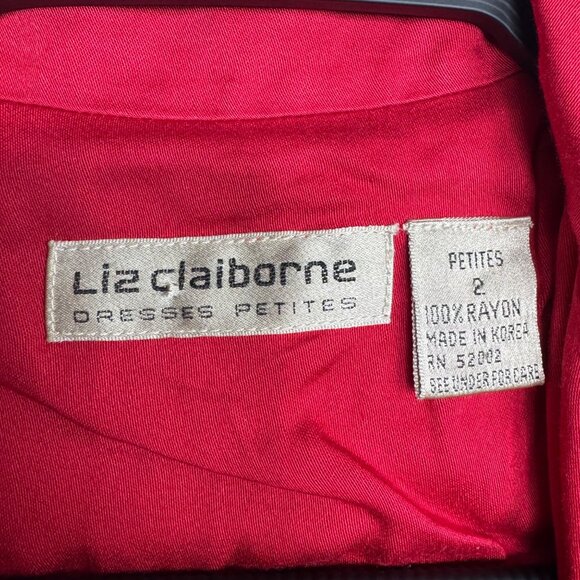 Vintage 80s‎ Liz Claiborne Red Dress Size 2 Petite Button-Front Peplum Dress - Picture 3 of 9